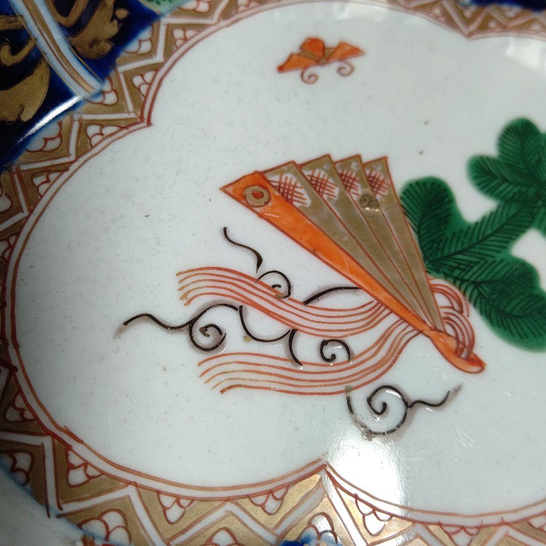 古伊万里 金蘭手 松扇文 膾皿 二客 17×14cm