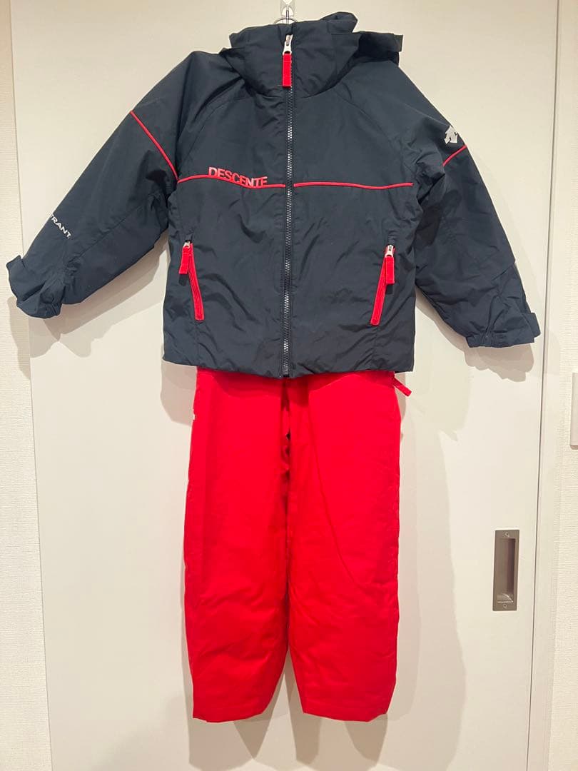 【美品値下】DESCENTE キッズスキーウェア上下セット 110サイズ　紺赤