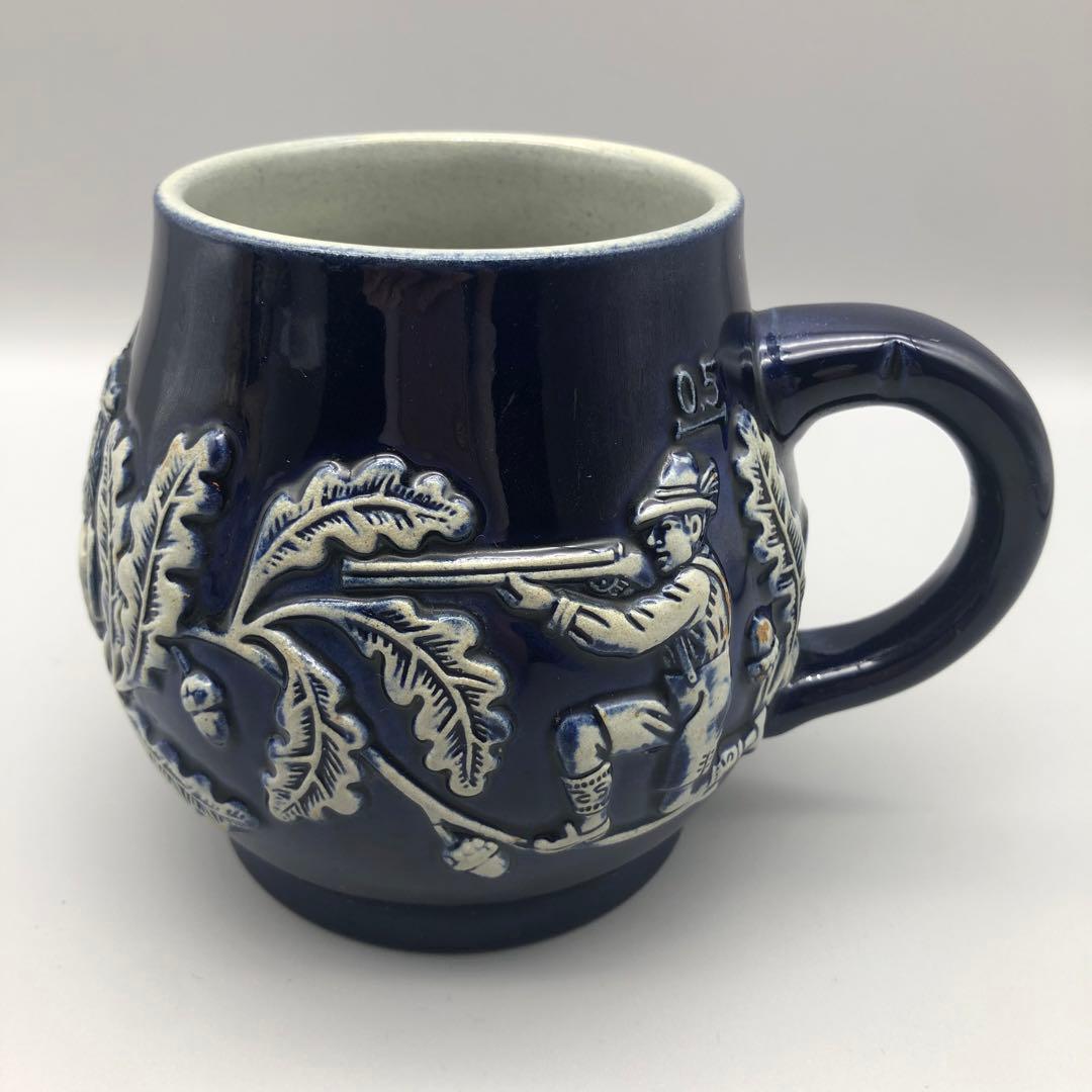 ドイツピューター蓋付き&陶器ビアマグビールジョッキ2点セットビンテージ骨董