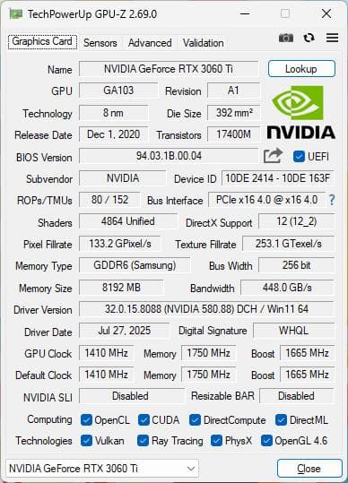 玄人志向 GALAKURO GG-RTX3060Ti-E8GB/DF/LHR