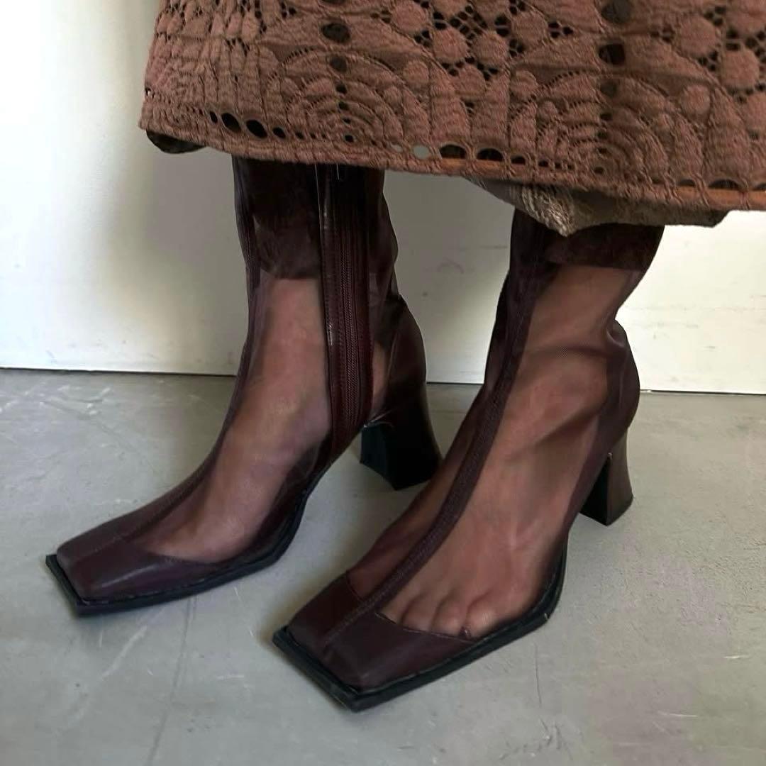 新品 Ameri SHEER WAVE TOE BOOTS ブラウン M ブーツ