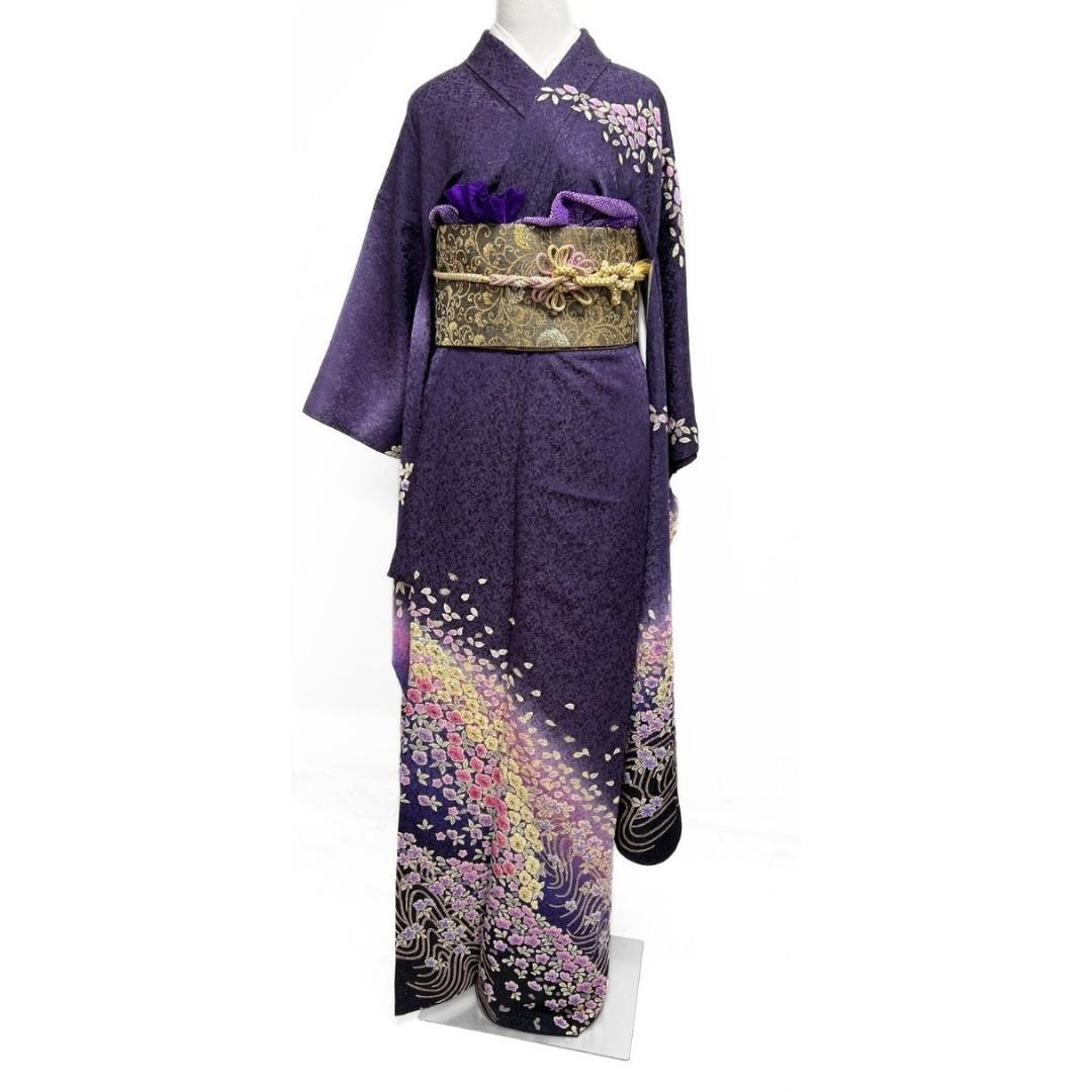 金通し　絞り　流線　梅花　桜花模様　振袖　着物 014a p