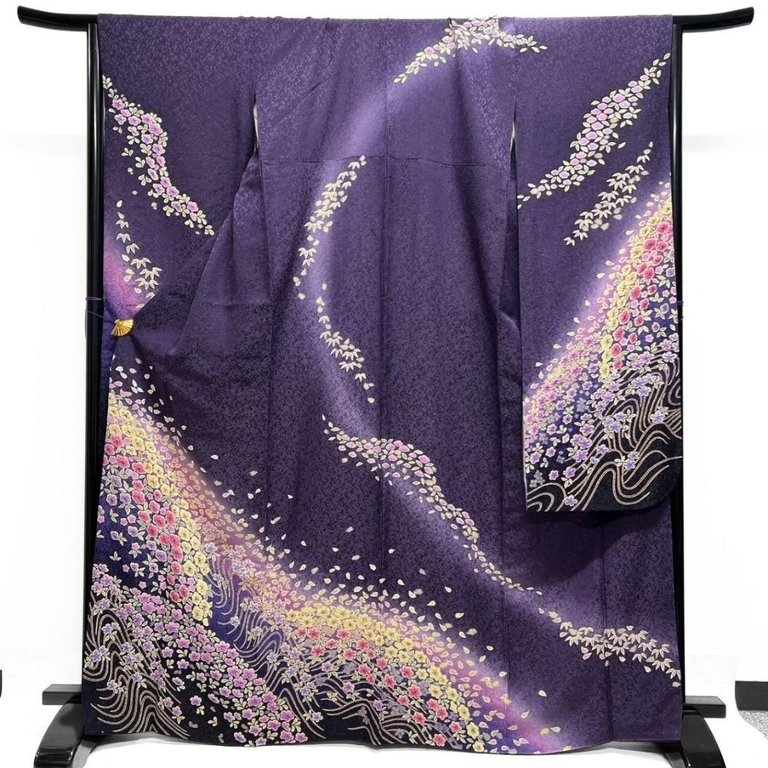 金通し　絞り　流線　梅花　桜花模様　振袖　着物 014a p