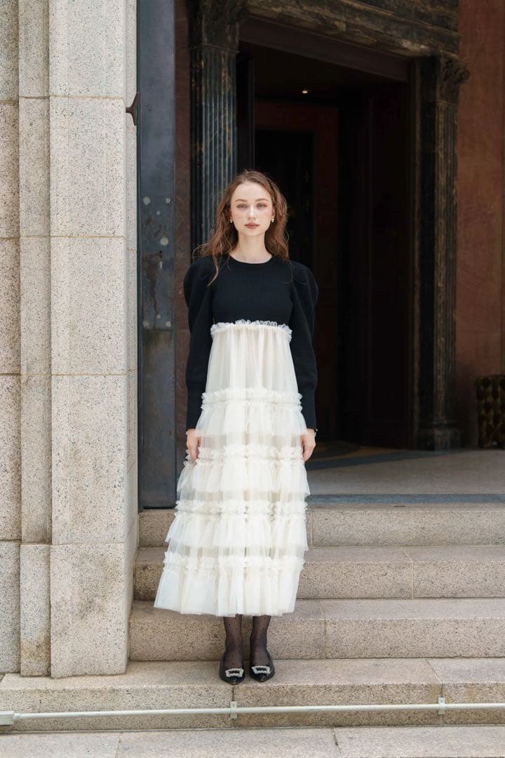 Acka tulle tiered knit dress チュールワンピース