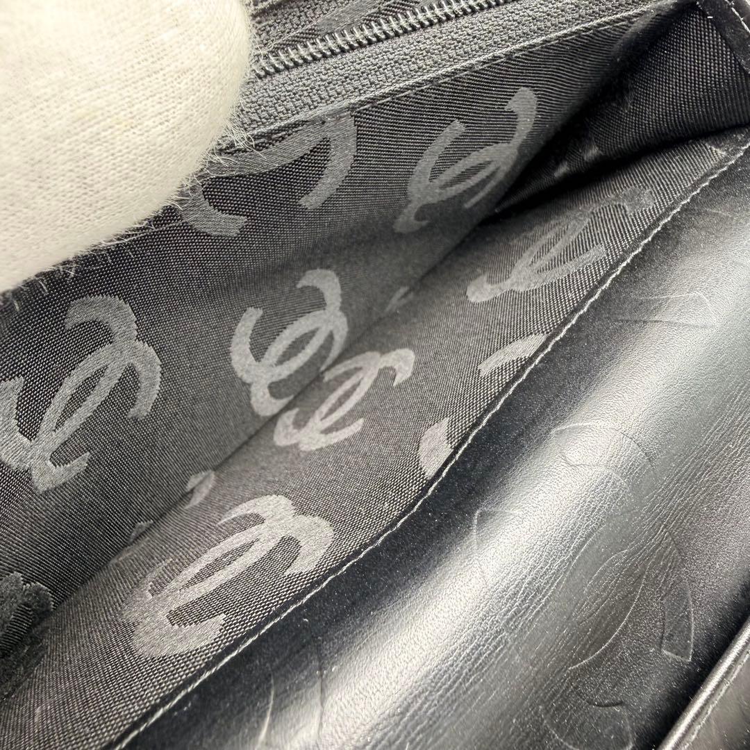 CHANEL シャネルカンボンラインラムスキンブラック 二つ折り財布