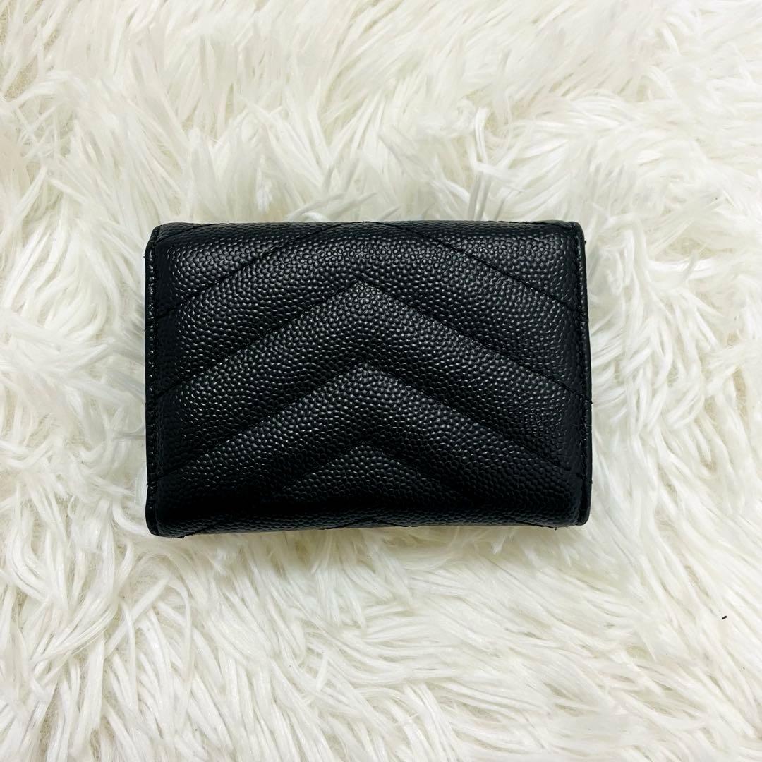 極美✨付属完備✨サンローラン 三つ折り財布 Vステッチ カサンドラ レザー 黒
