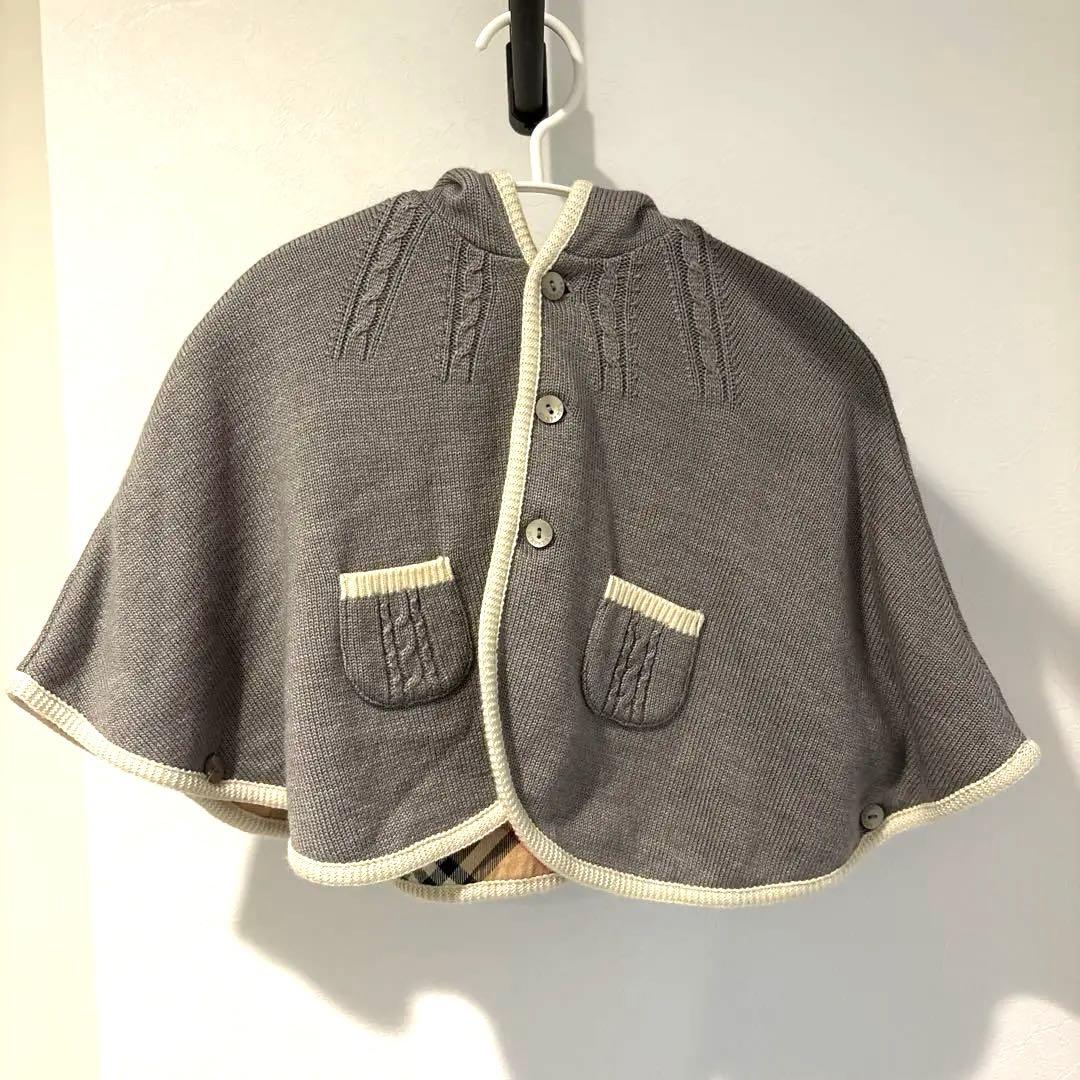 【美品】Burberry リバーシブル　ポンチョ　ケープ　ベビー　グレー