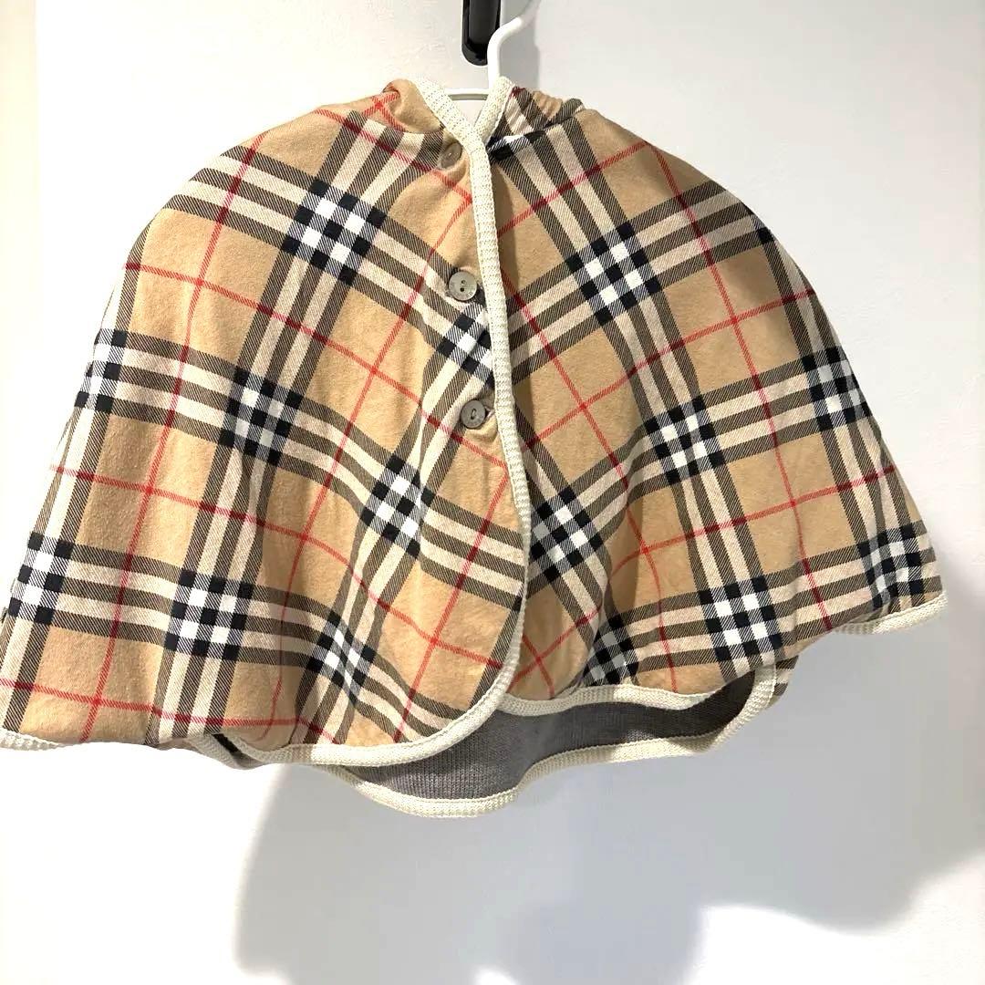 【美品】Burberry リバーシブル　ポンチョ　ケープ　ベビー　グレー
