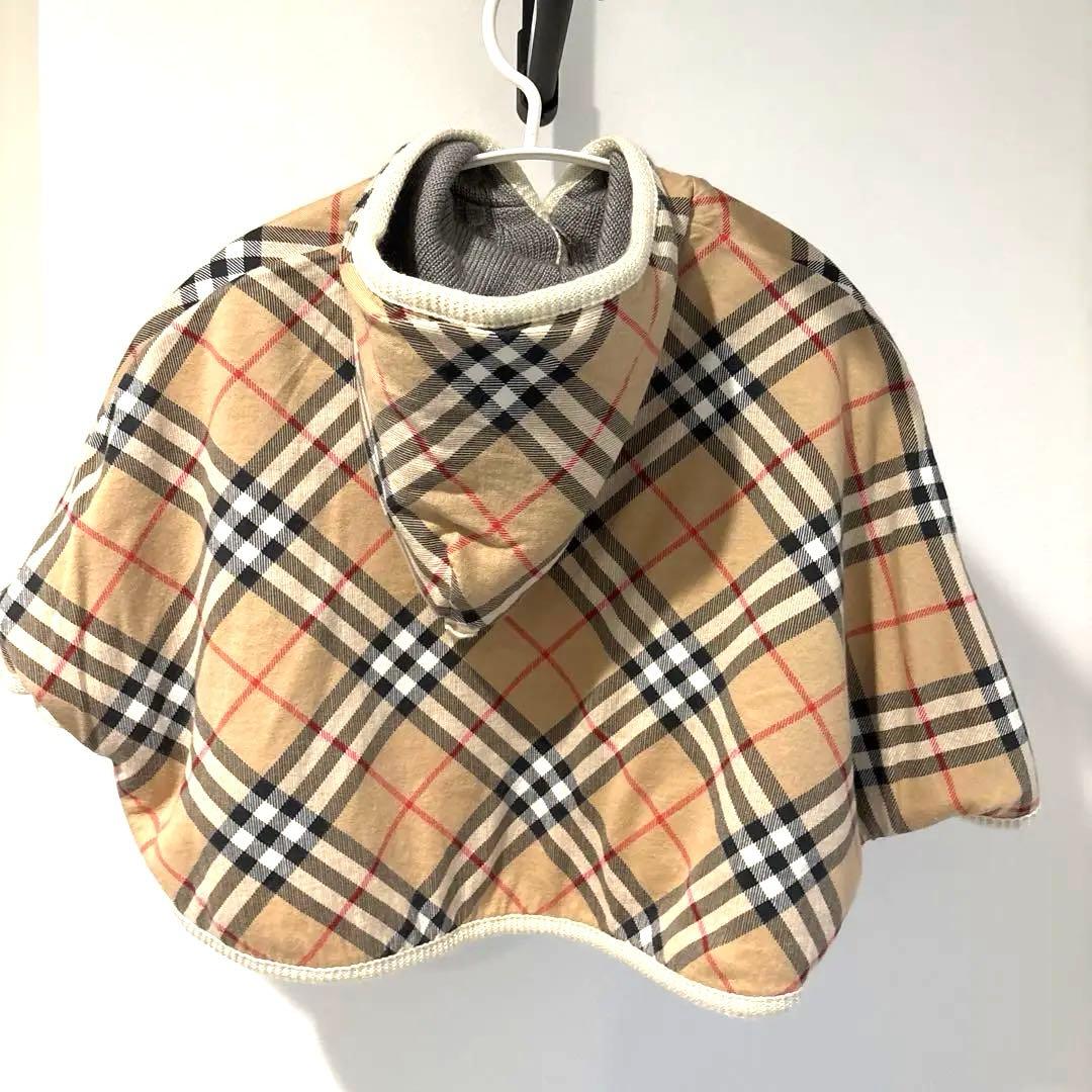 【美品】Burberry リバーシブル　ポンチョ　ケープ　ベビー　グレー