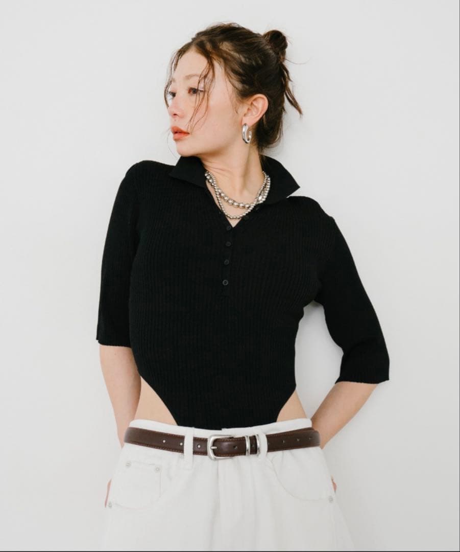 HANNE: ハーフスリーブポロニットボディスーツ