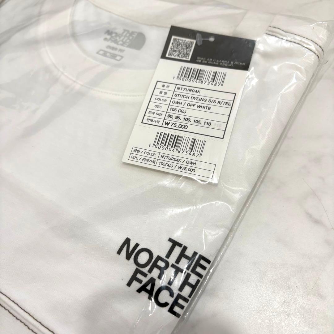 男女兼用✨韓国限定 ノースフェイス ロゴ ステッチ Tシャツ ホワイト　XL