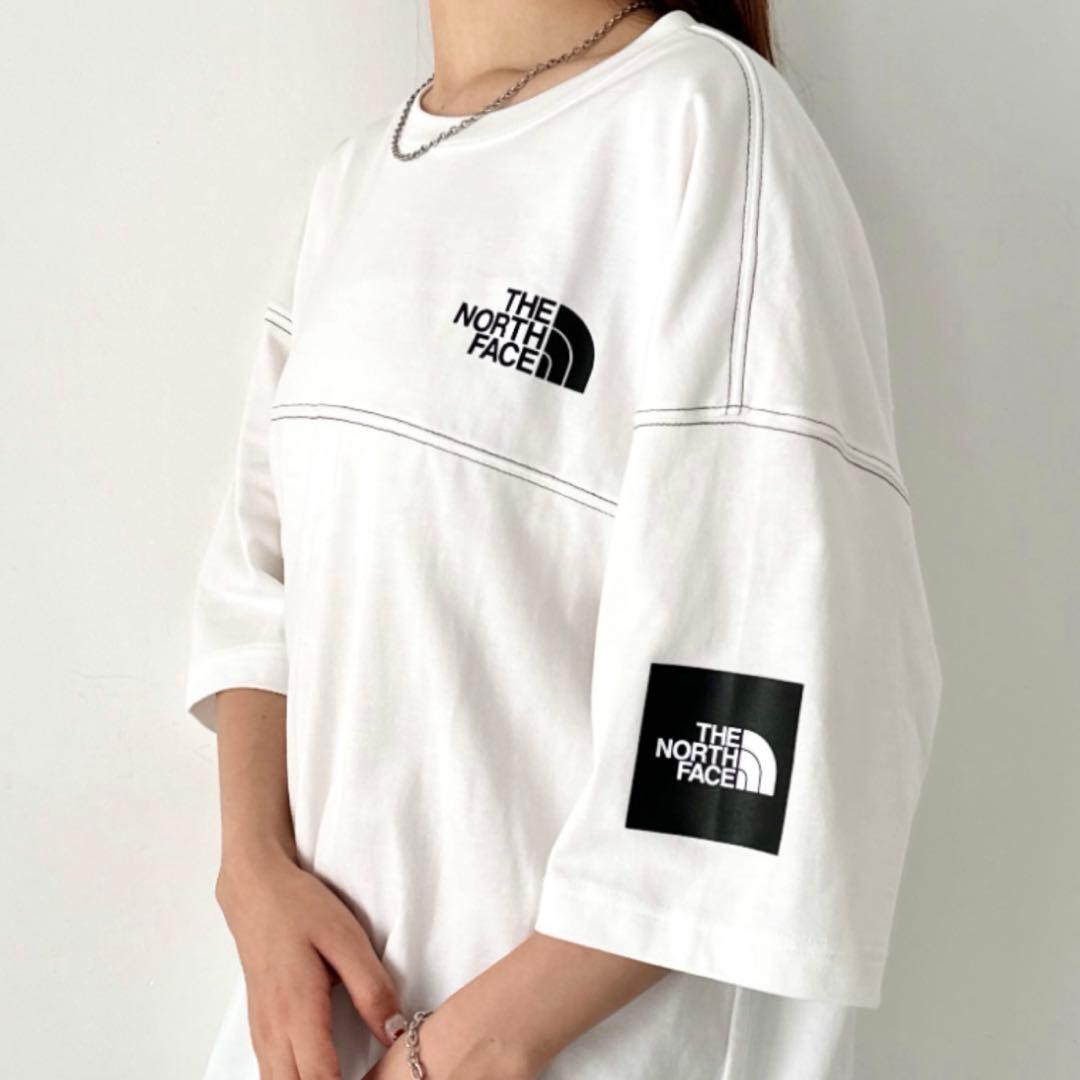男女兼用✨韓国限定 ノースフェイス ロゴ ステッチ Tシャツ ホワイト　XL