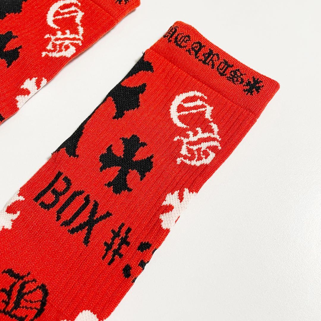 レア　CHROME HEARTS クロムハーツ ソックス　靴下　レッド　赤　刺繍