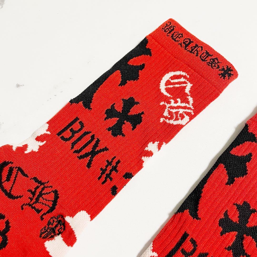 レア　CHROME HEARTS クロムハーツ ソックス　靴下　レッド　赤　刺繍