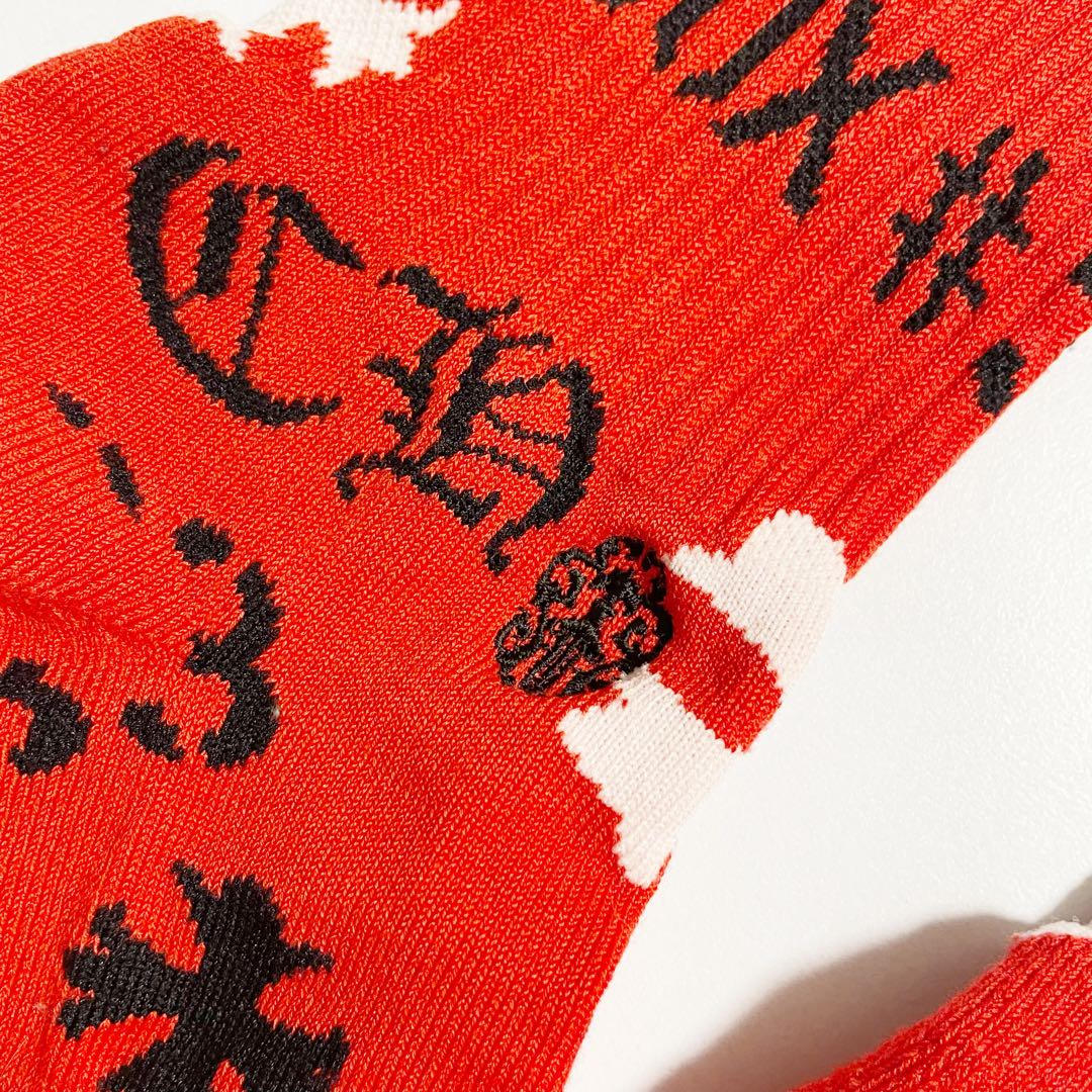 レア　CHROME HEARTS クロムハーツ ソックス　靴下　レッド　赤　刺繍