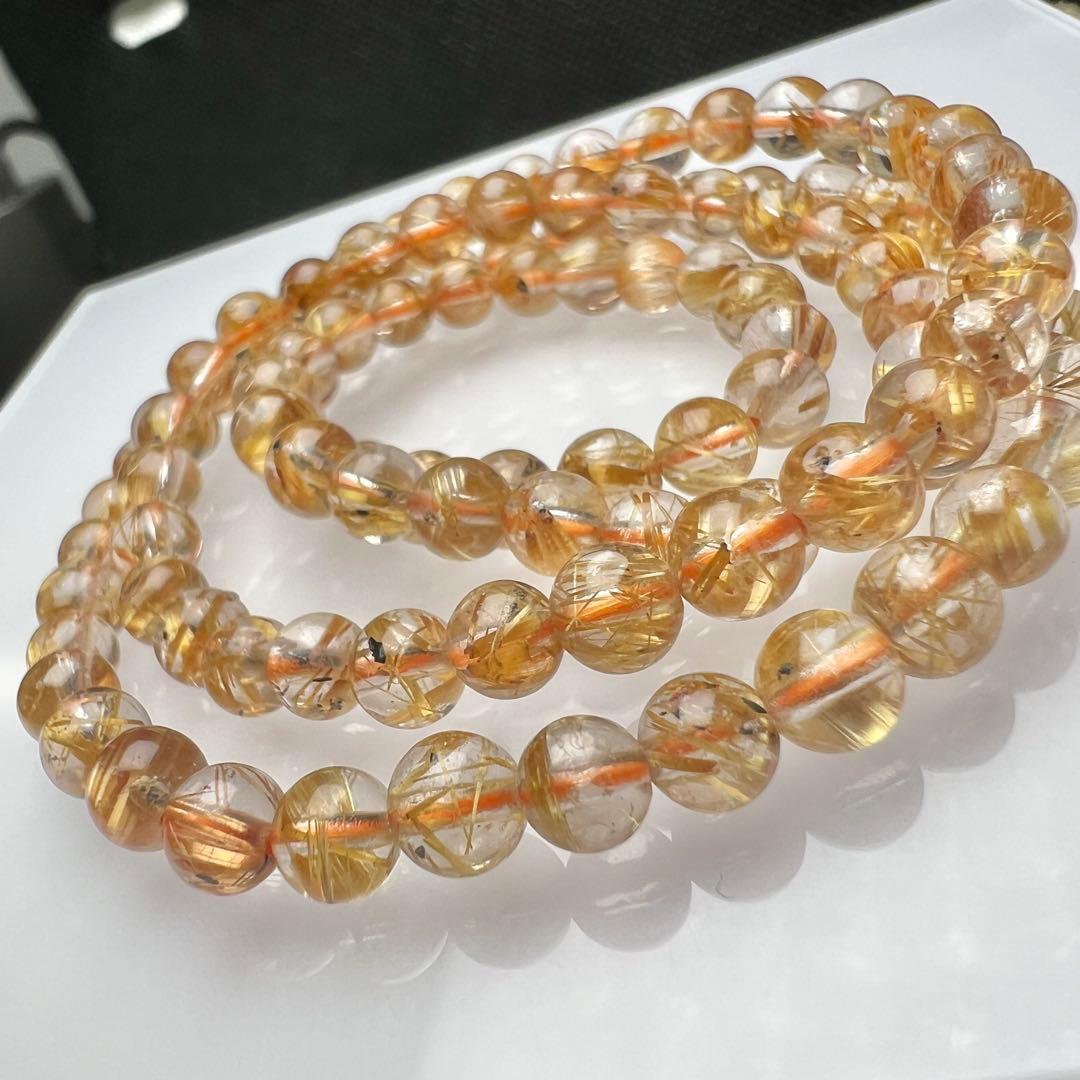 【78301】ハイグレードゴールドルチルクォーツ 5.2mm3連巻きブレスレット