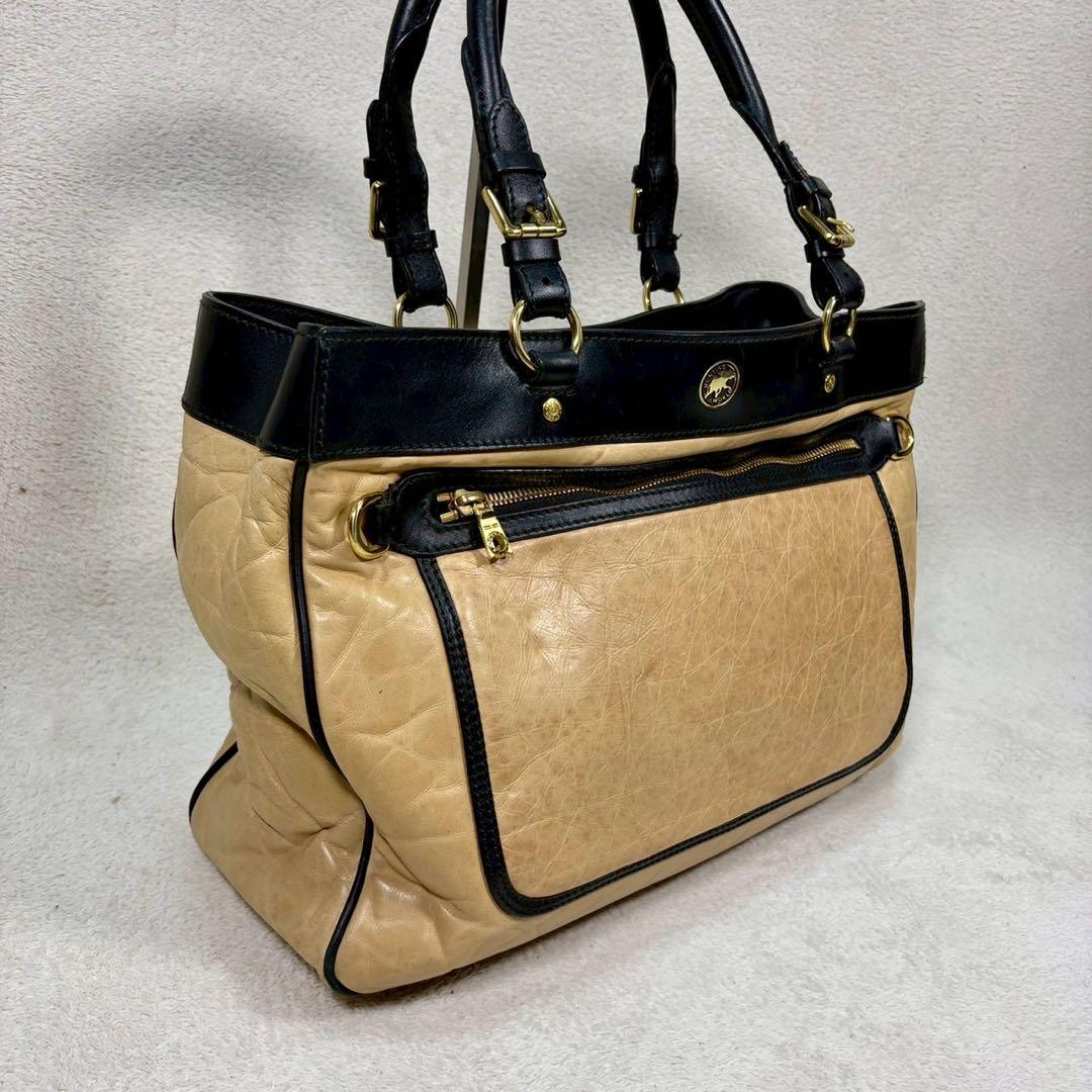 【美品✨】ハンティングワールド　黒 ベージュ　レザー　ヴィンテージ　金具　ロゴ