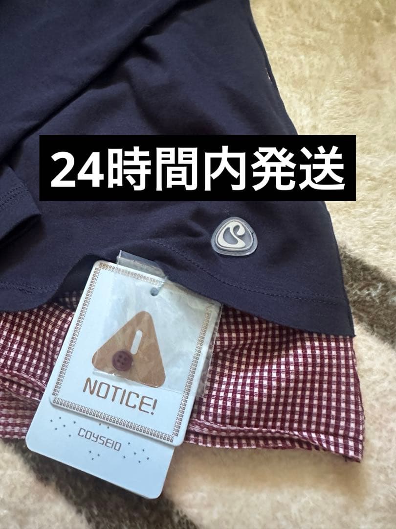 Coyseio ネイビー チェック長袖トップス