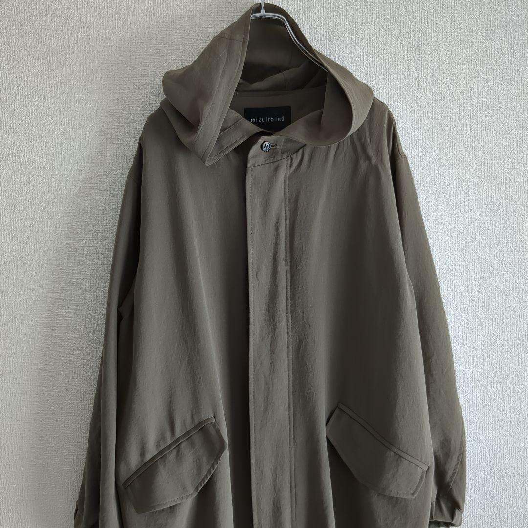 mizuiro ind フード ロングコート オリーブ 薄手 ミズイロインド