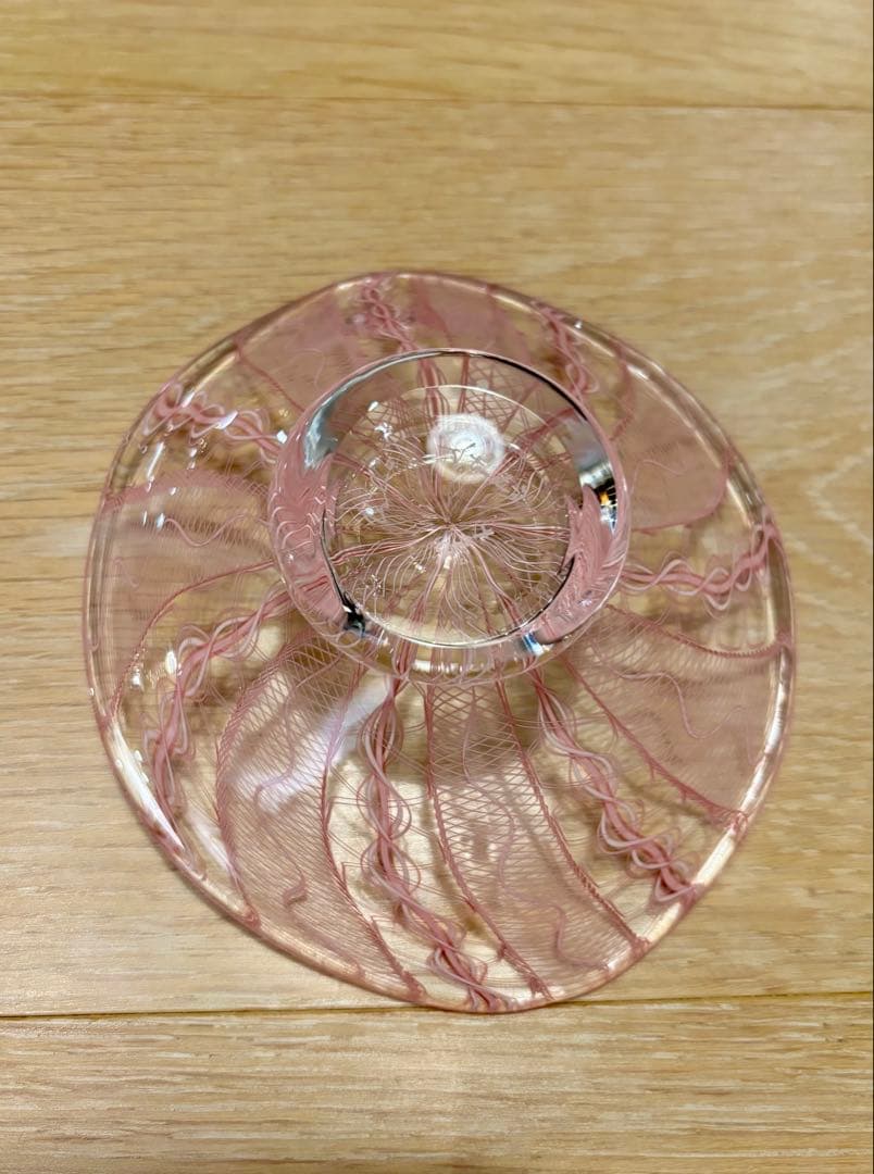 【希少】潮工房　レースガラス　小皿　ピンク