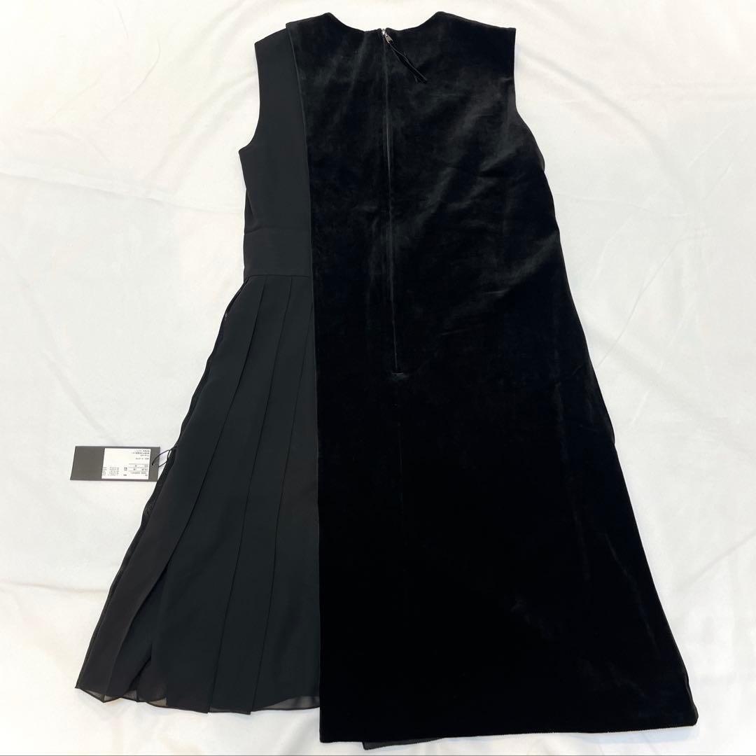 新品タグ付◆フォクシー ベロア シフォン プリーツ 切替 ドレス◇ブラック 40