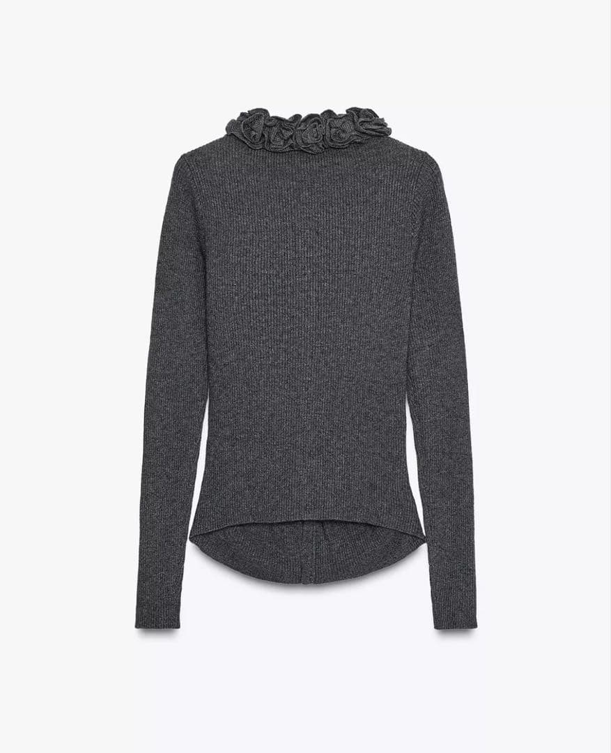 ZARA ウール混フラワーニットカーディガン