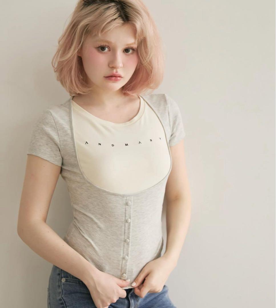 トップス andmary Mary logo tops gray