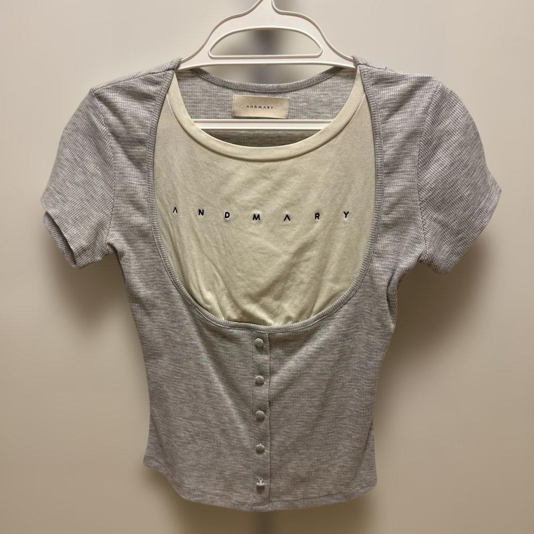 トップス andmary Mary logo tops gray