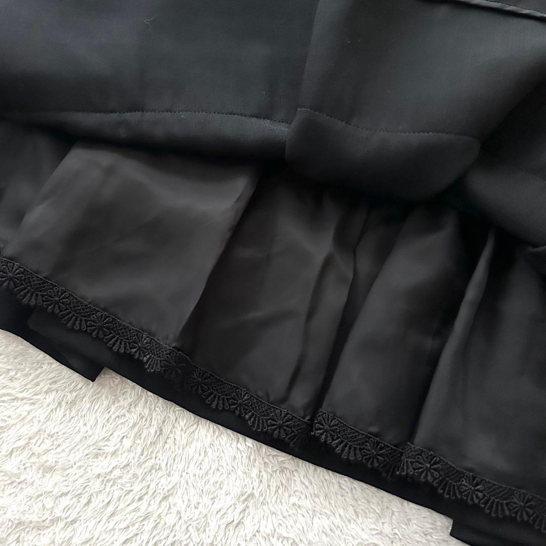 美品 FOXEY グログランリボン ノースリーブ フレア ワンピース 38 黒