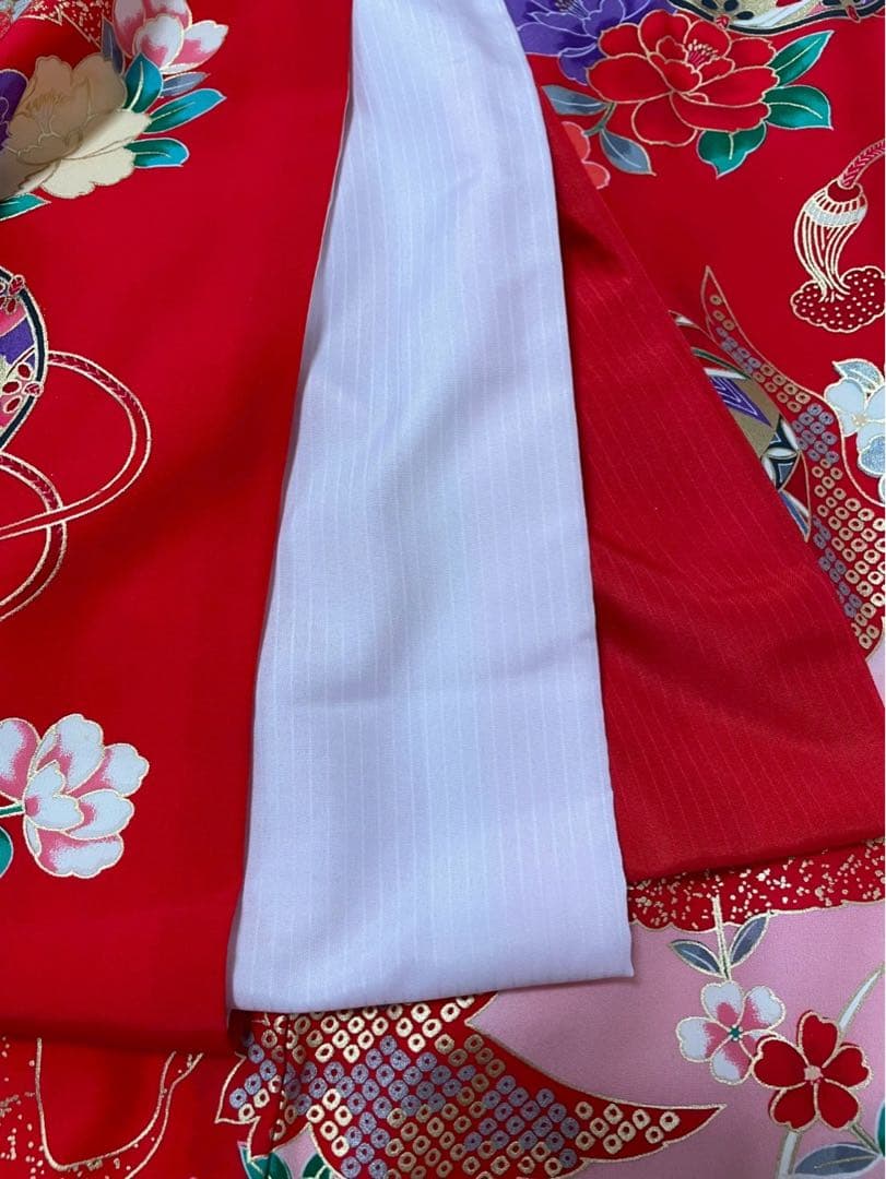 産着　女の子　女の子　金彩　正絹　ポリエステル　鶴　手鞠　花柄　しつけ糸お宮参り