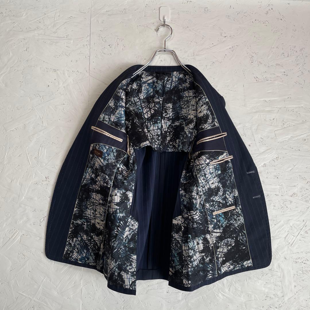 日本製【Paul Smith】ストライプ柄テーラードジャケット　ネイビー　M