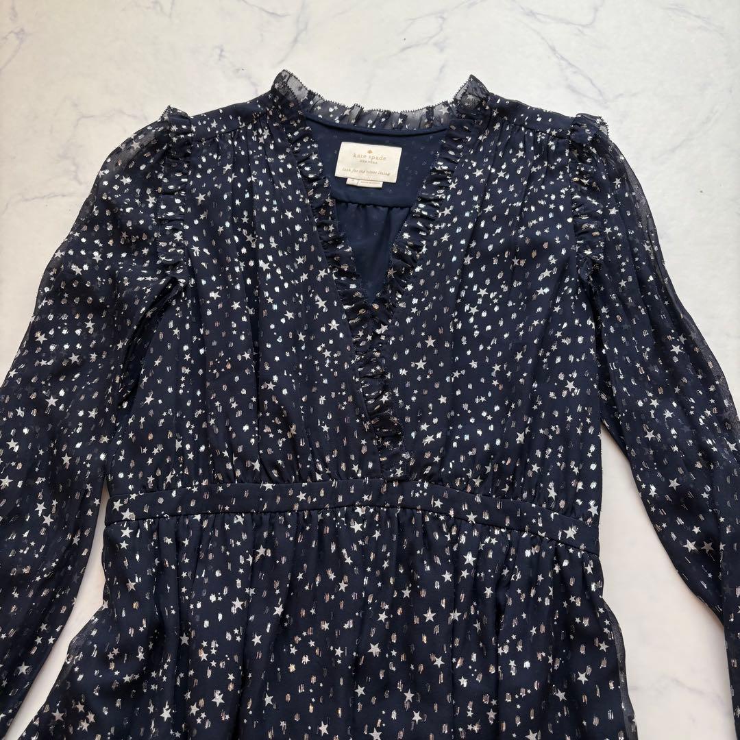 極美品 ケイトスペード 星柄ワンピース シルク93% カシュクール