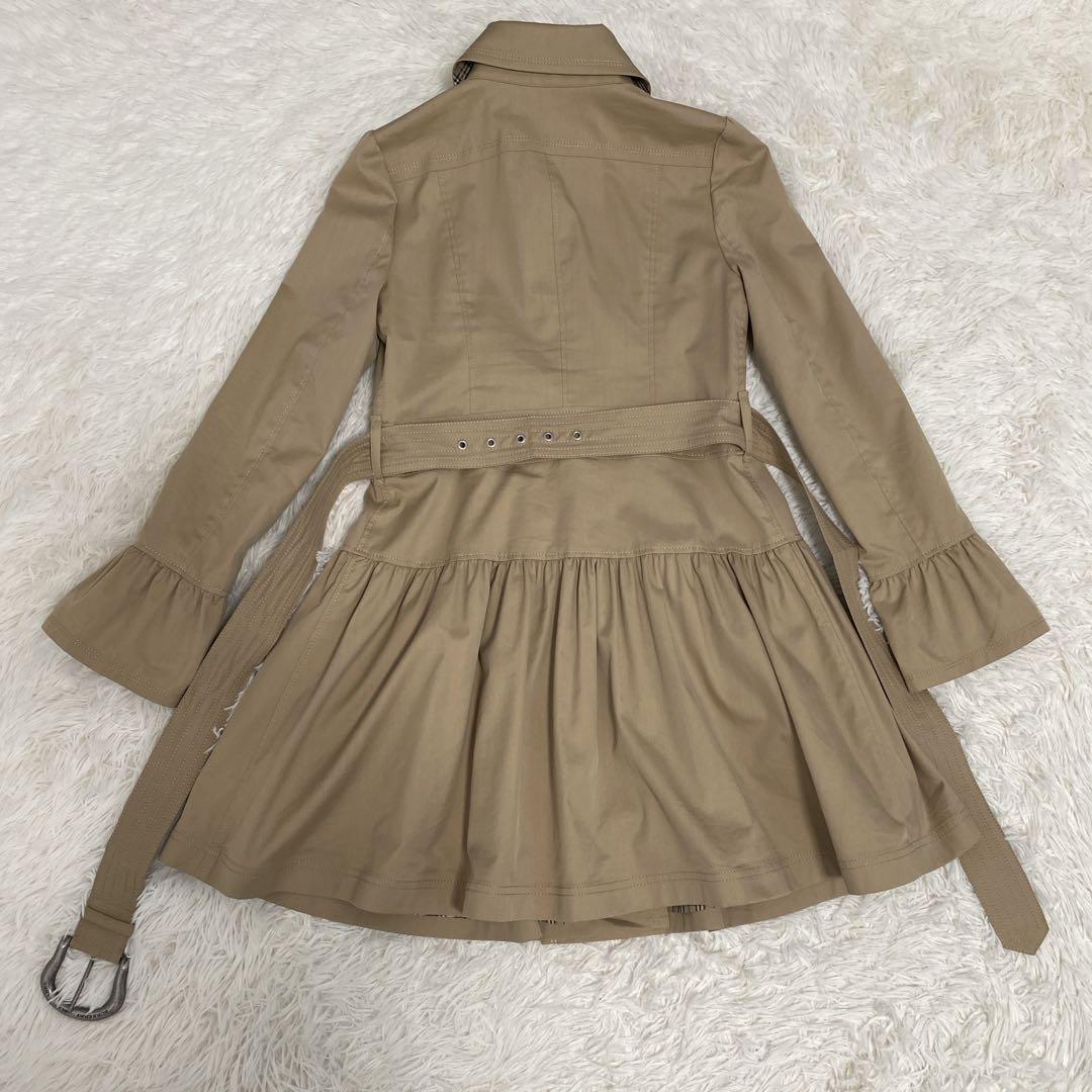 美品 バーバリー ベルト付きトレンチコート フレア裾 ノバチェック裏地 ベージュ
