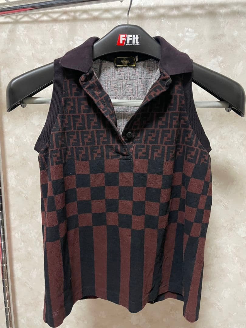 nono Fendi ノースリーブ ポロシャツ チェック柄　ズッカ柄