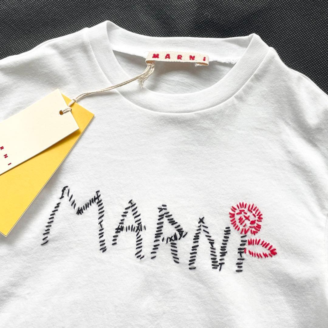 未使用品 タグ付 MARUNI ロゴ刺繍 Tシャツ クルーネック トップス 白