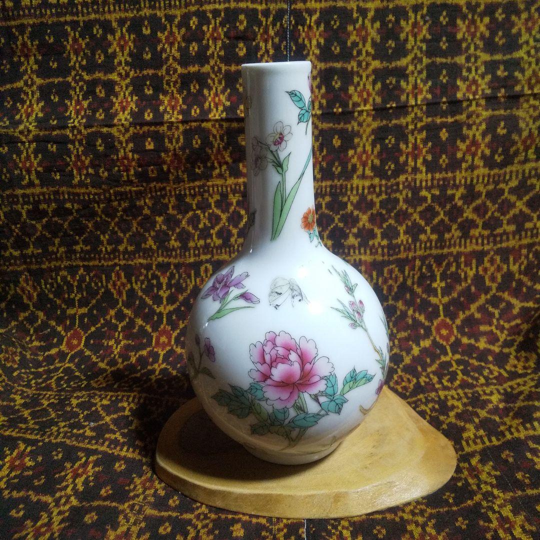 ★ 中国 景徳鎮 花柄陶器花瓶 高さ約20cm