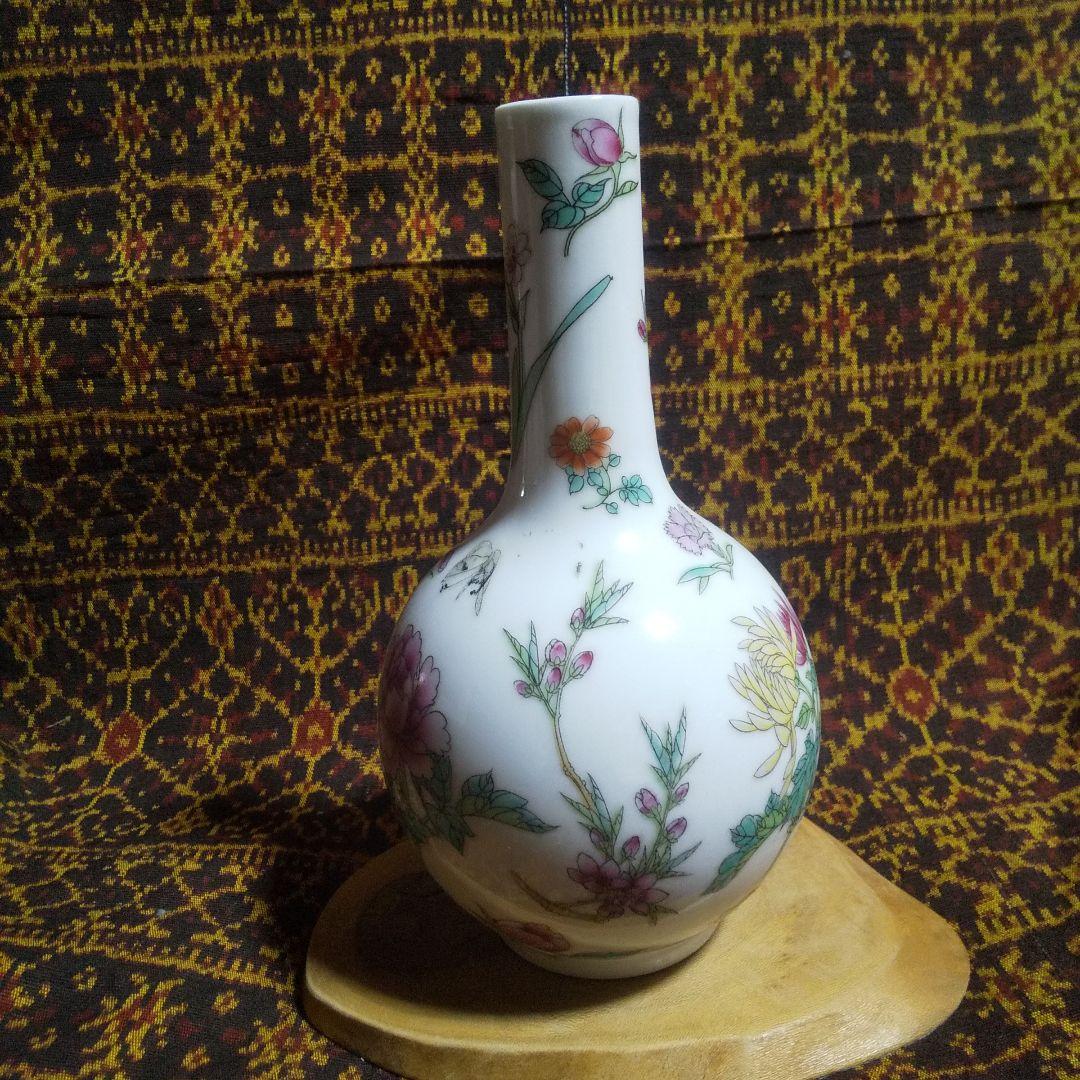★ 中国 景徳鎮 花柄陶器花瓶 高さ約20cm