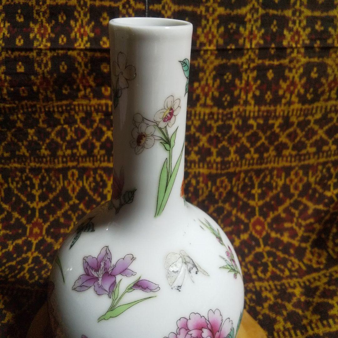 ★ 中国 景徳鎮 花柄陶器花瓶 高さ約20cm