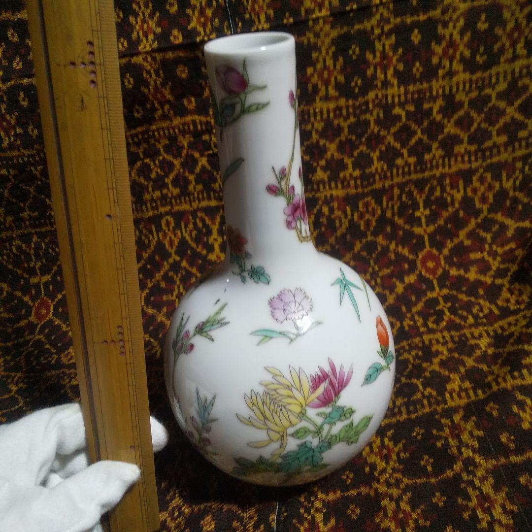 ★ 中国 景徳鎮 花柄陶器花瓶 高さ約20cm
