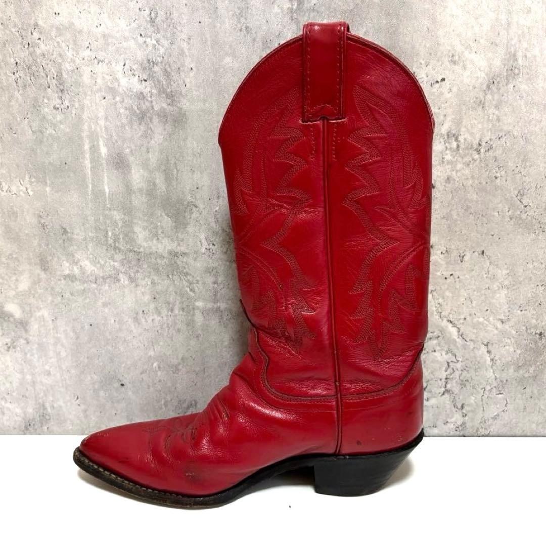 【JUSTIN】ウエスタンブーツ カウボーイ 赤 23.5cm相当 レザー 本革