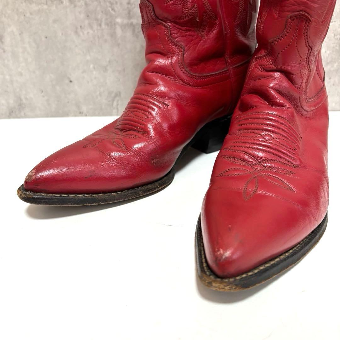 【JUSTIN】ウエスタンブーツ カウボーイ 赤 23.5cm相当 レザー 本革