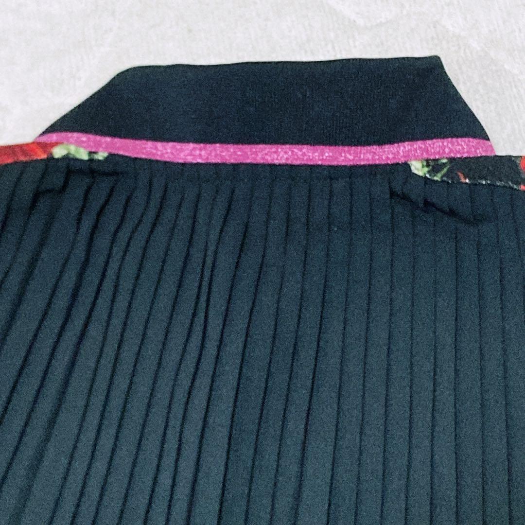 新品級 ダンスウィズドラゴン プリーツ L ポロシャツ 花柄 刺繍 半袖 ゴルフ