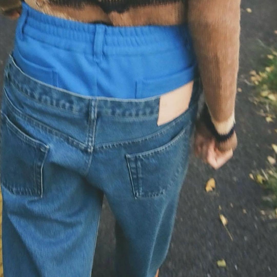 パンツ easy layered denim trousers / blue