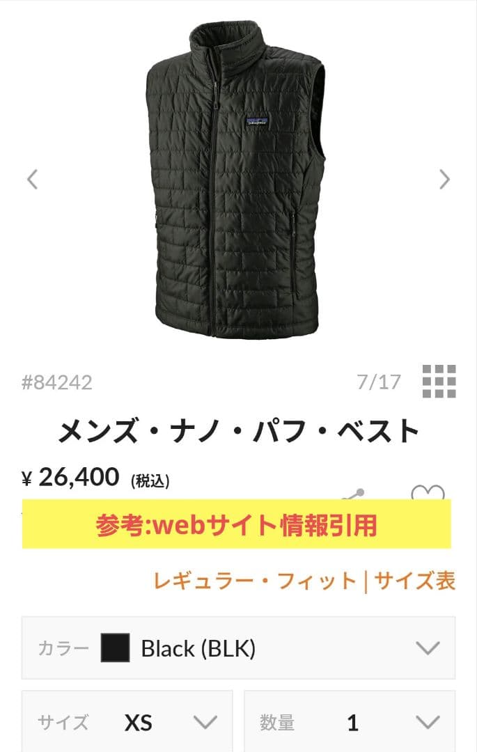 パタゴニア メンズ ナノパフベスト XS (JPサイズS相当) ★新品未使用