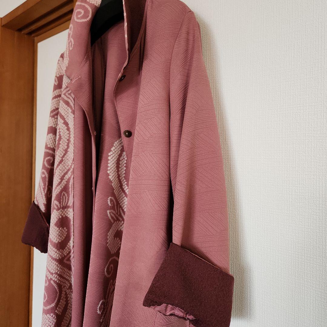 未使用着物リメイクコート、羽織り物　 スオウの花色