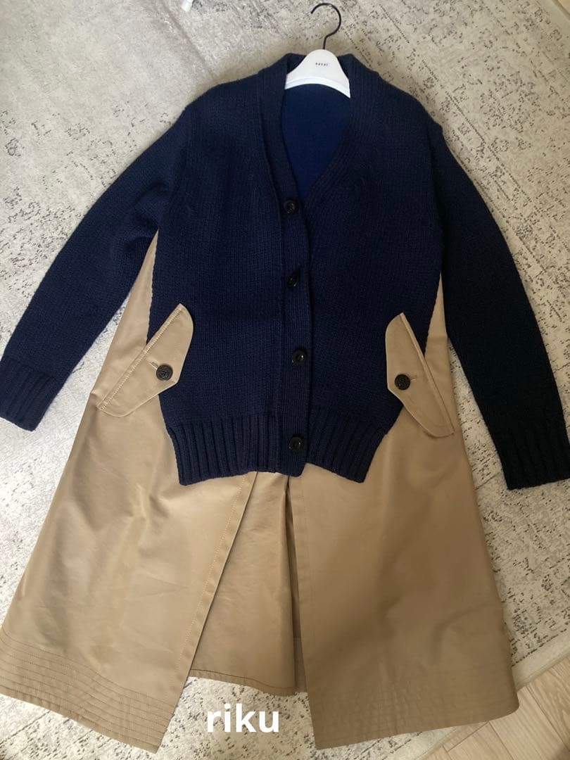 sacai✨Cotton Gabardine x Knit Cardigan