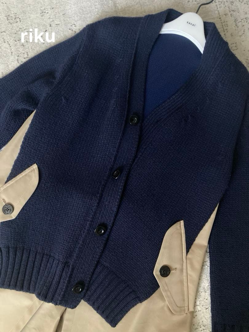 sacai✨Cotton Gabardine x Knit Cardigan