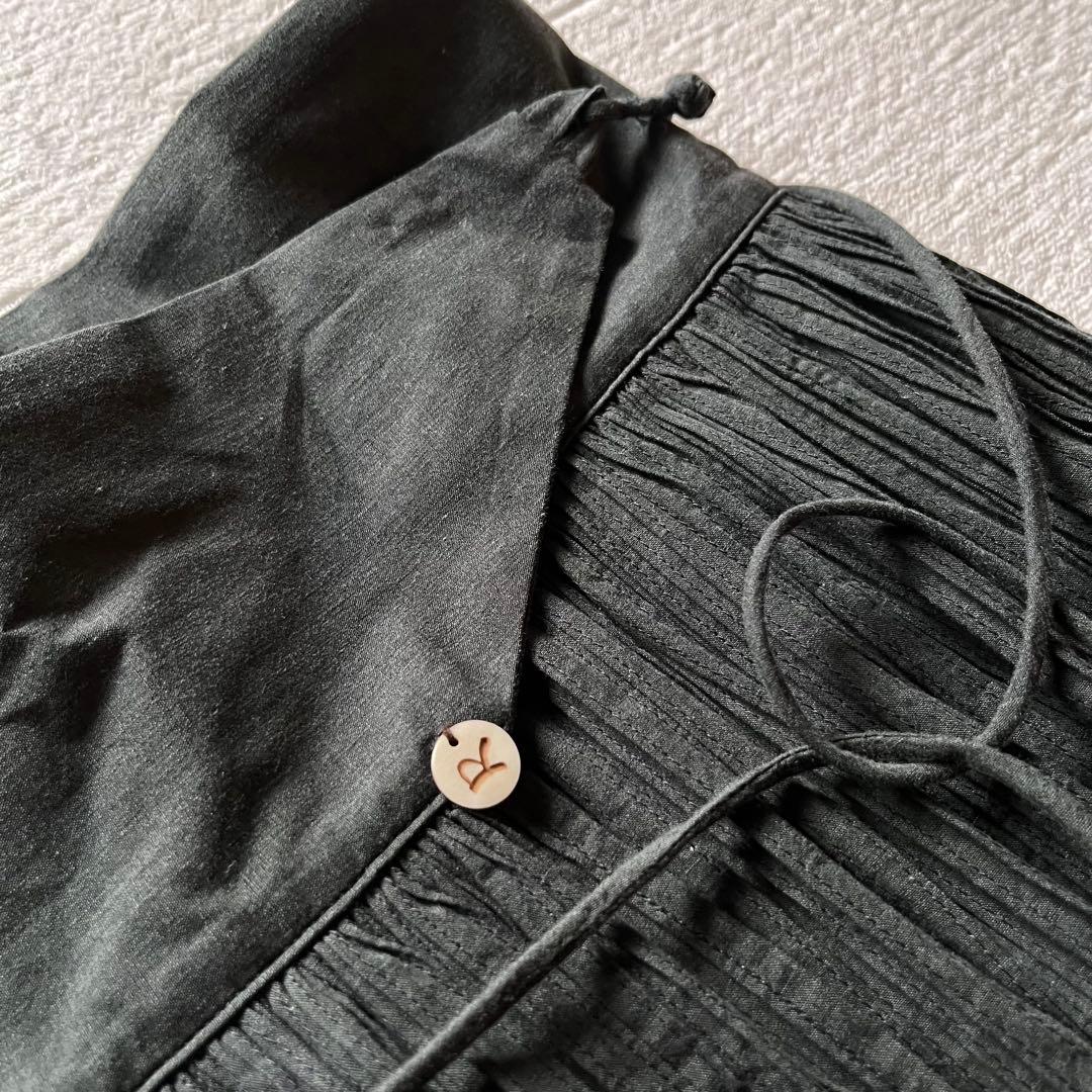 美品 45R ラップ プリーツ スカートR刻印ボタン ピンタック 日本製