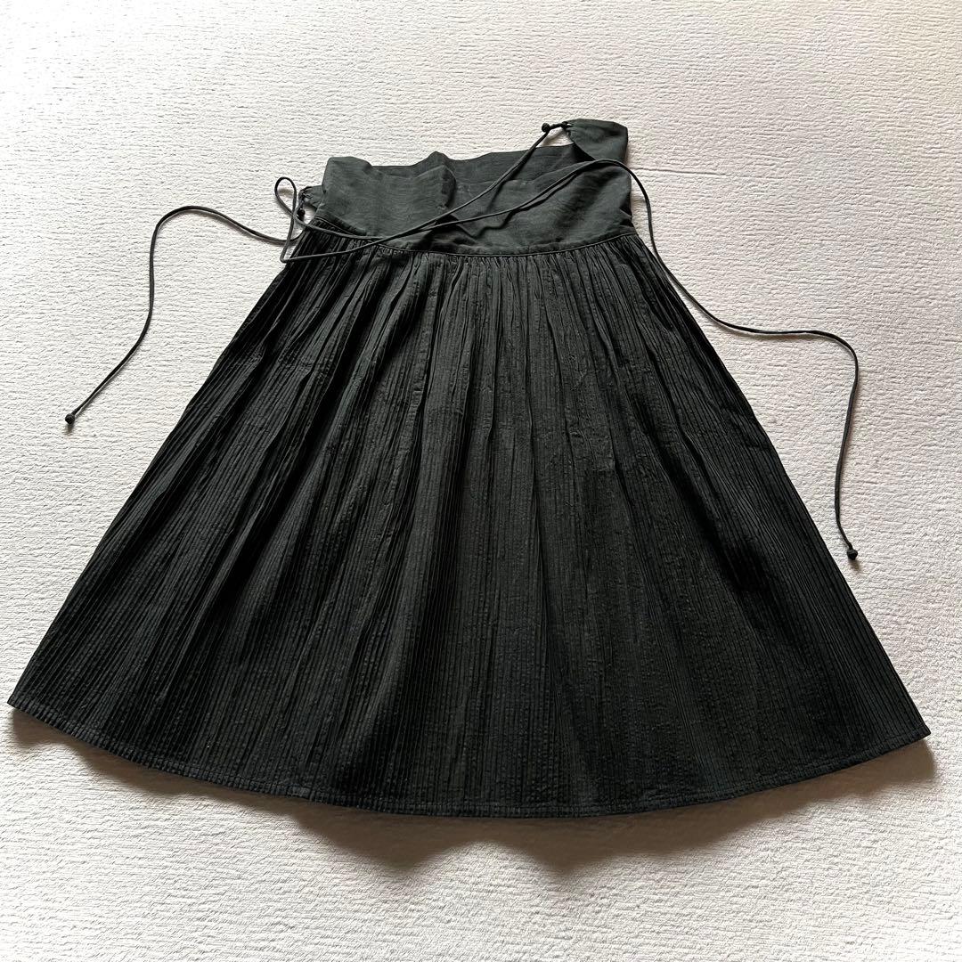 美品 45R ラップ プリーツ スカートR刻印ボタン ピンタック 日本製