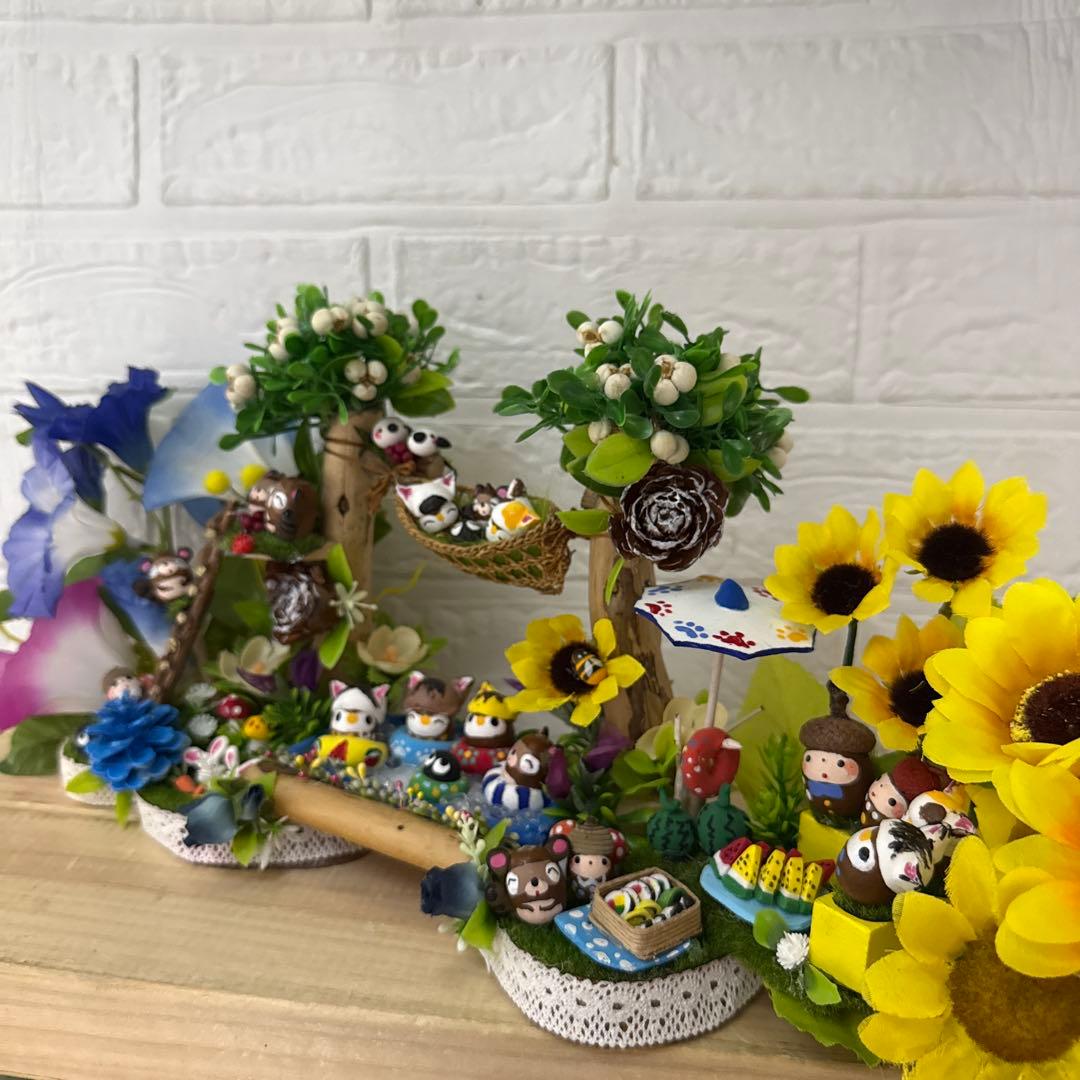 どんぐりアート♡紫陽花リース&夏のオブジェ2品♡ 一点物